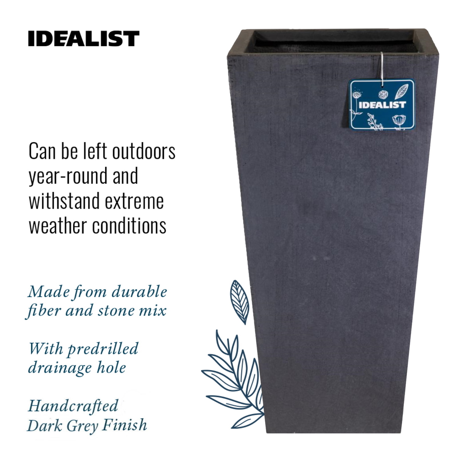 IDEALIST Lite Tall Tapered Contemporary Light Concrete Planter Set