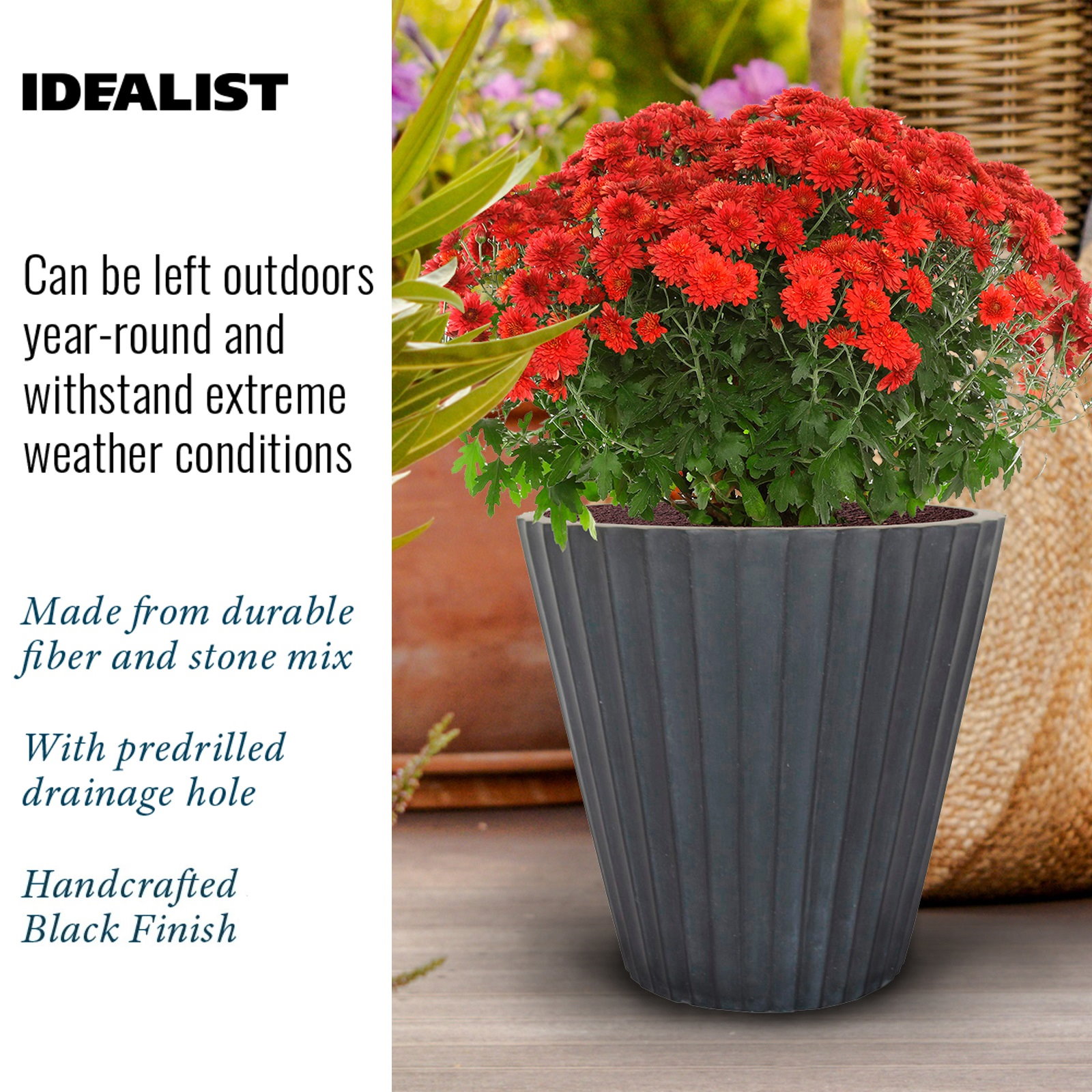 IDEALIST Lite Vintage Ribbed Round Vase Outdoor Planter