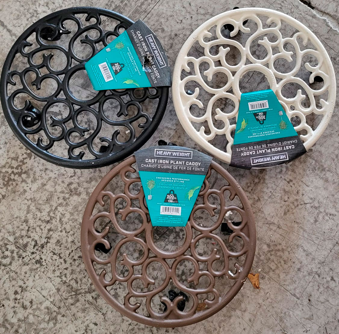 Heavy Weight Cast Iron Scroll Plant Caddy on Wheels