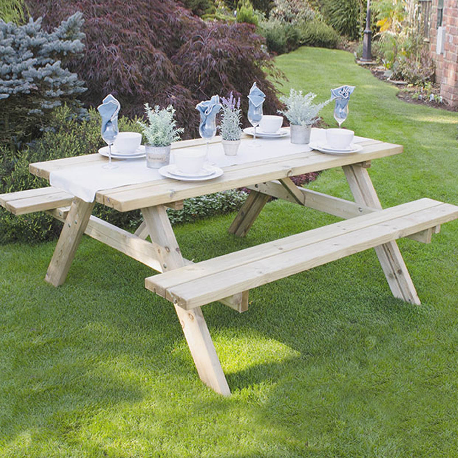 Outdoor Wooden Rectangular Picnic Table by Forest Garden