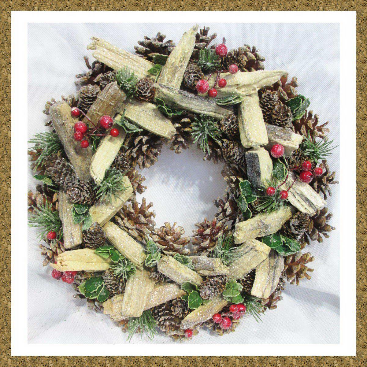 Mixed Berry Led Wreath with Cones Artificial Branch Plant