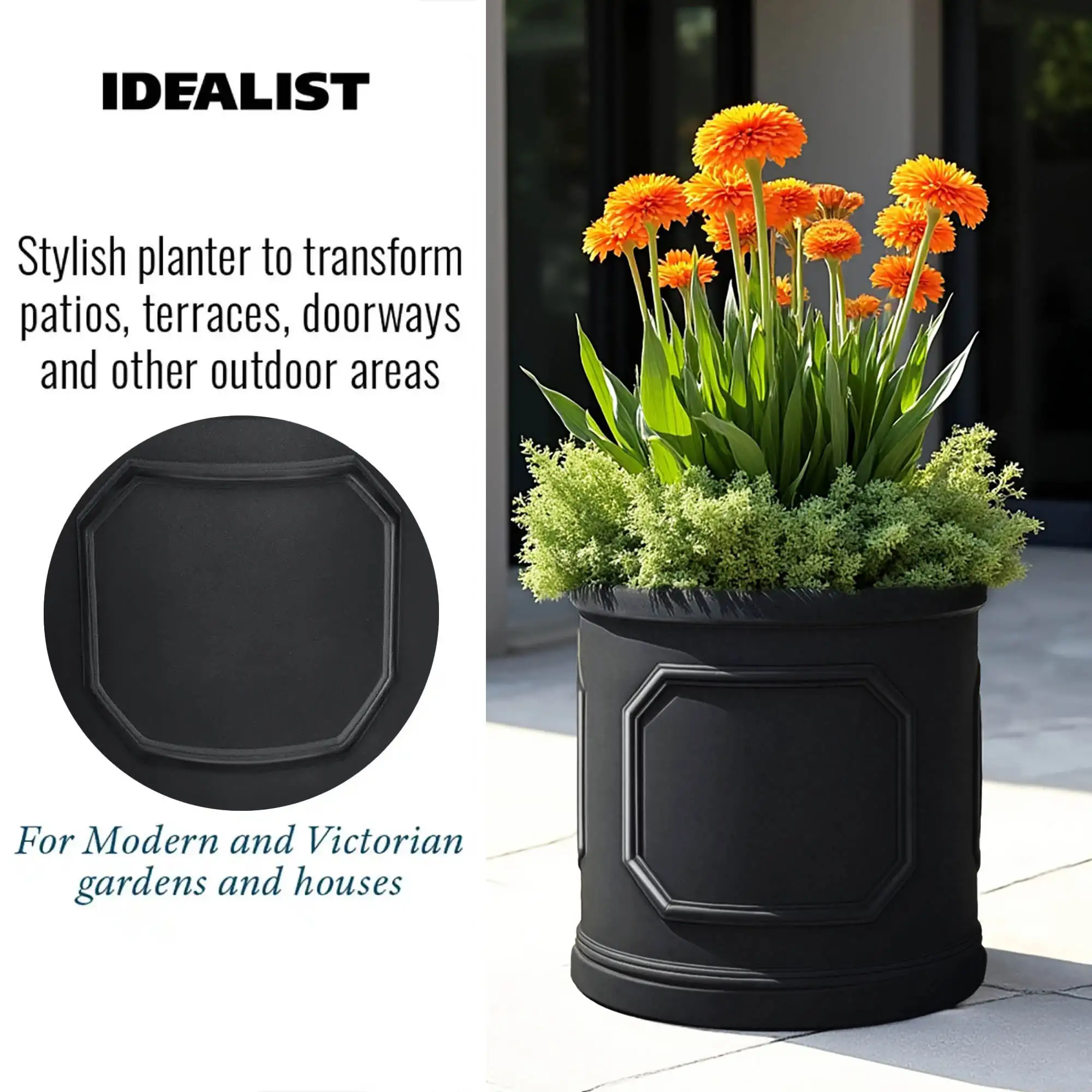 IDEALIST Chelsea Light Concrete Cylinder Garden Planter