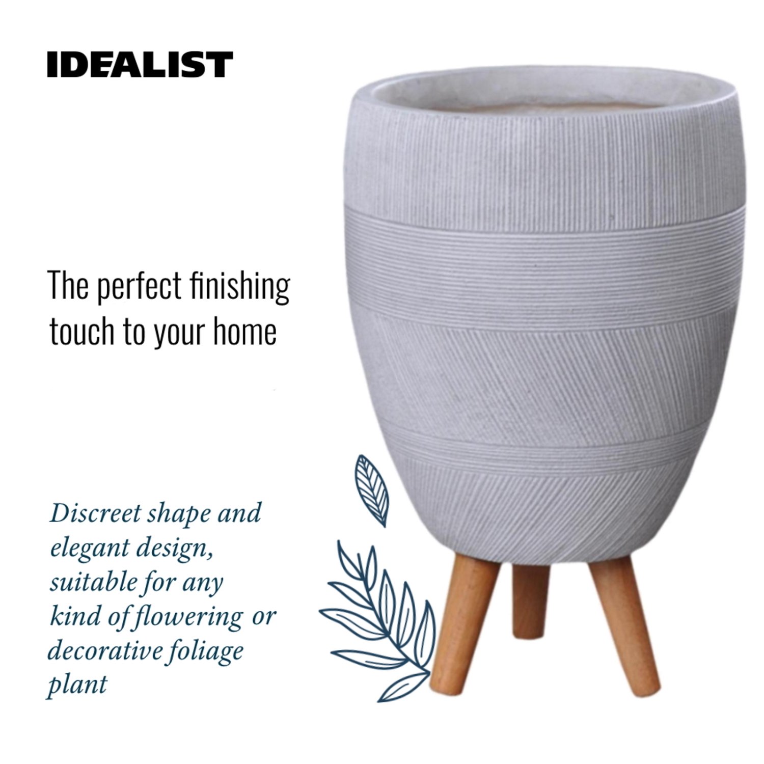 IDEALIST Lite Striped Egg Planter on Legs, Round Pot Plant Stand Indoor