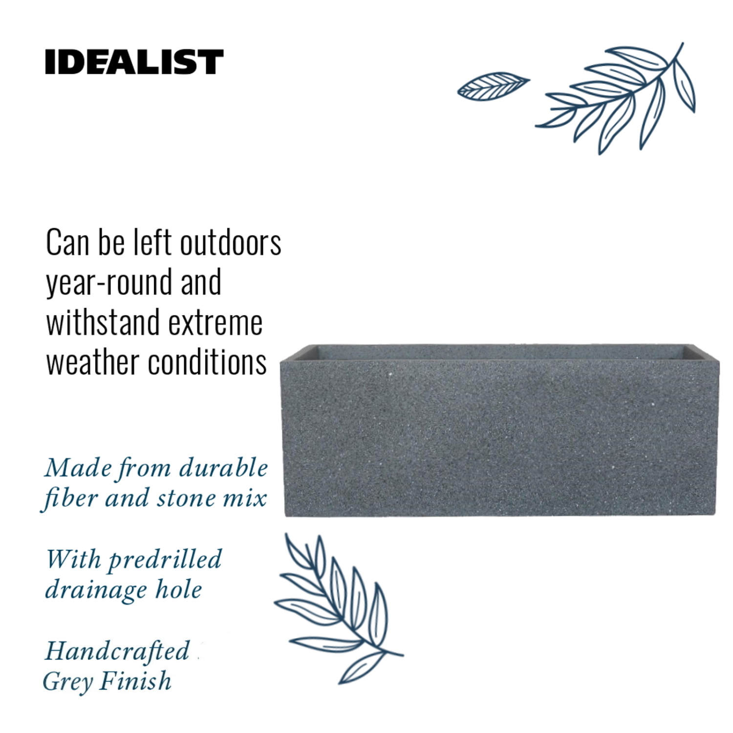 IDEALIST Lite Textured Concrete Effect Trough Outdoor Planter