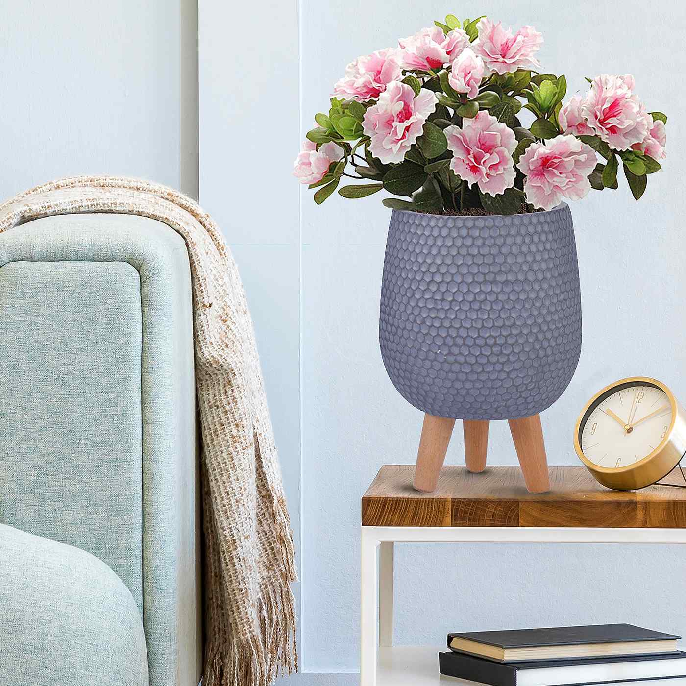 IDEALIST Lite Honeycomb Style Egg Planter on Legs, Round Pot Plant Stand Indoor