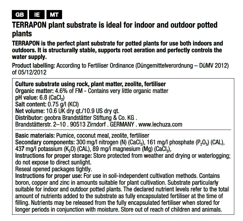 LECHUZA TERRAPON Peat-Free Soil for Outdoor Plants Perlite Potting Compost for Indoor Plants