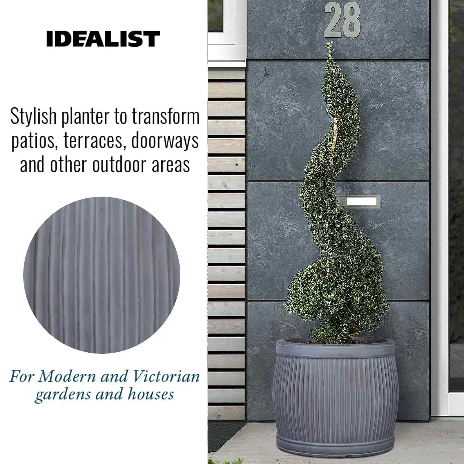 IDEALIST Lite Vertical Ribbed Vintage Style Barrel Round Planter