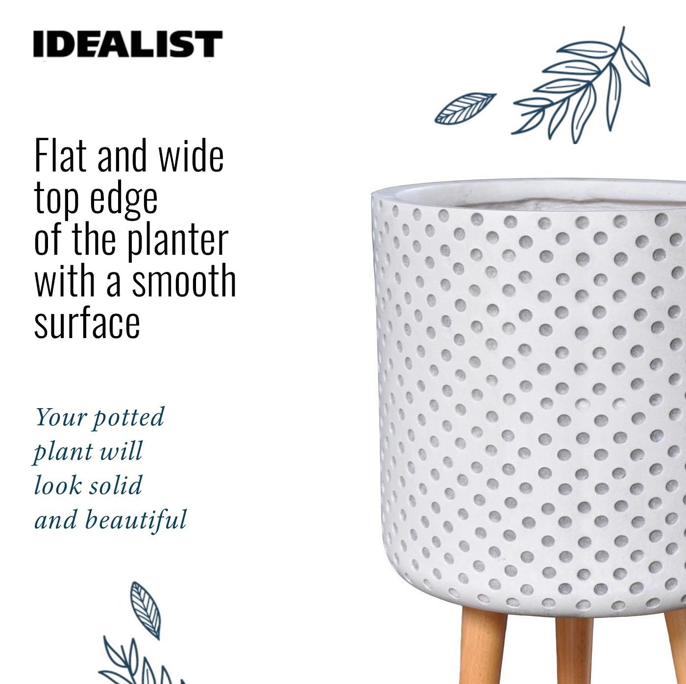 IDEALIST Lite Dotted Style Planter on Legs, Round Plant Pot Indoor