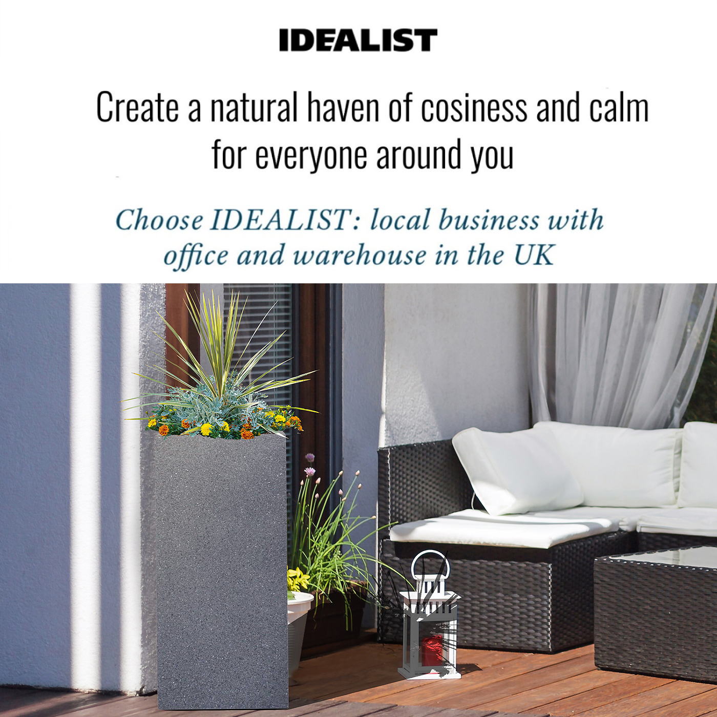IDEALIST Lite Textured Concrete Effect Tall Square Outdoor Planter