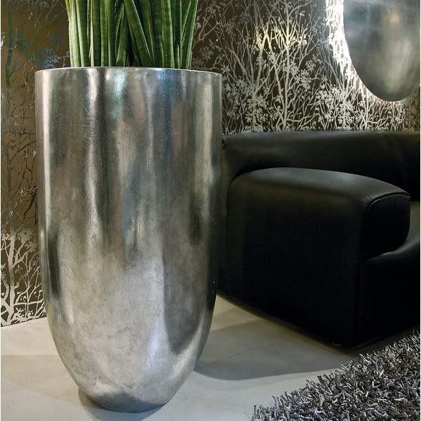 Pandora Leaf (single wall) Round Tall Polystone Indoor Planter