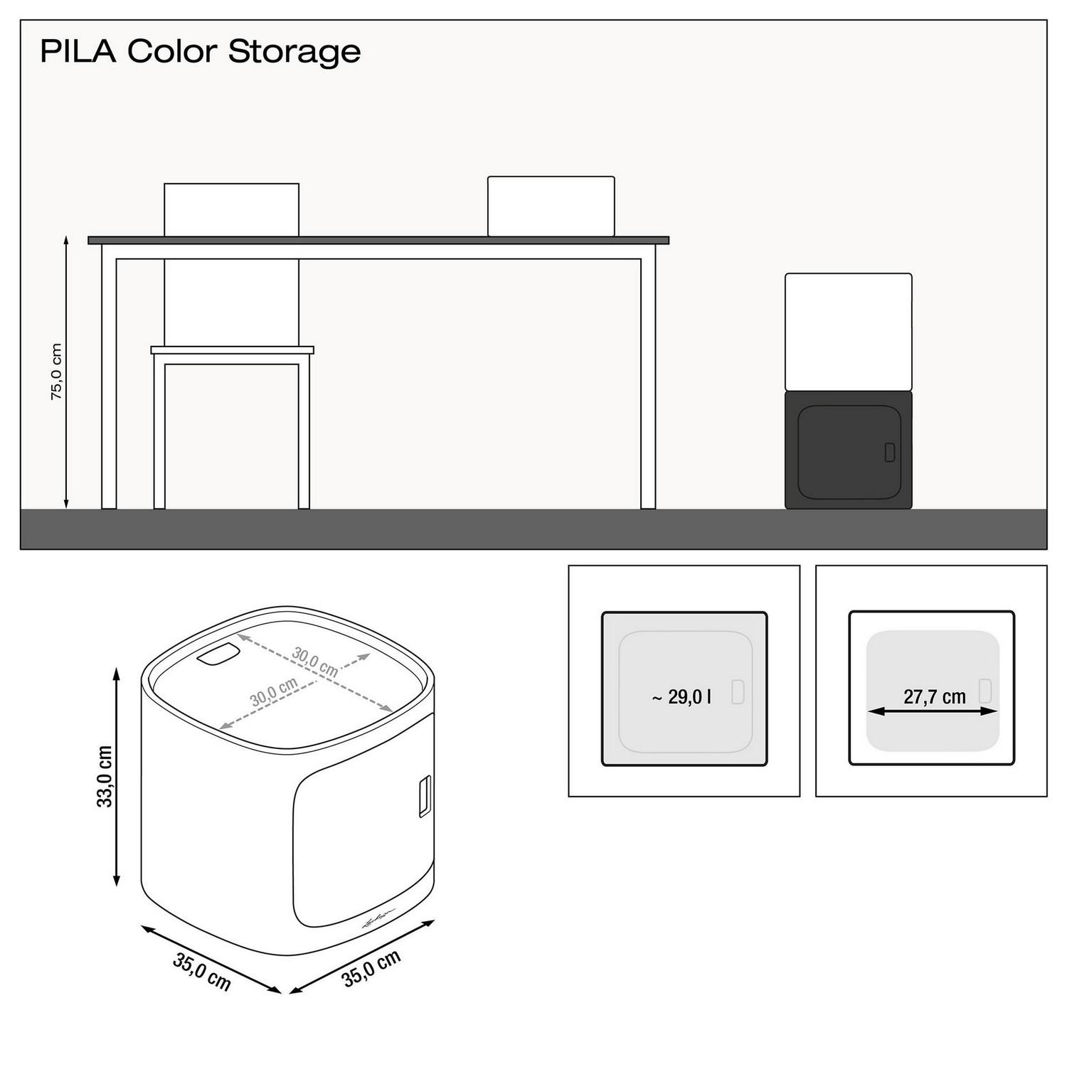 LECHUZA PILA STORAGE Color Square Poly Resin Unit