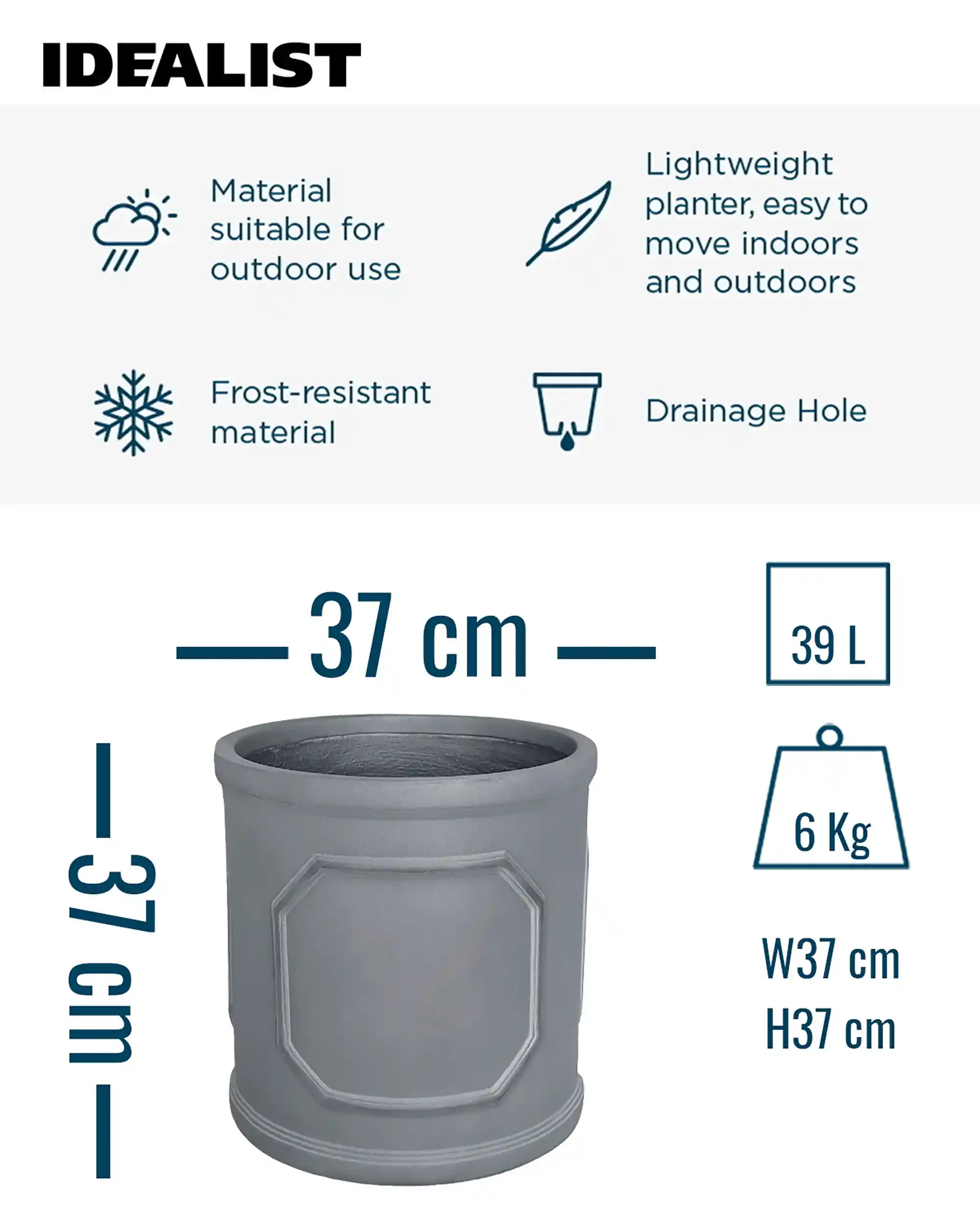 IDEALIST Chelsea Light Concrete Cylinder Garden Planter