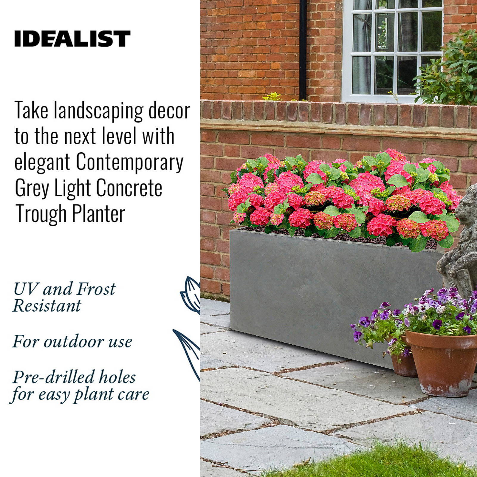 IDEALIST Lite Contemporary Light Concrete High Trough Planter