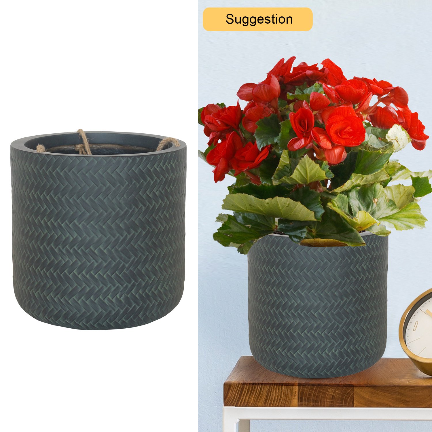 IDEALIST Lite Plaited Style Table and Hanging Cylinder Round Plant Pot Dual Use Indoor Planter
