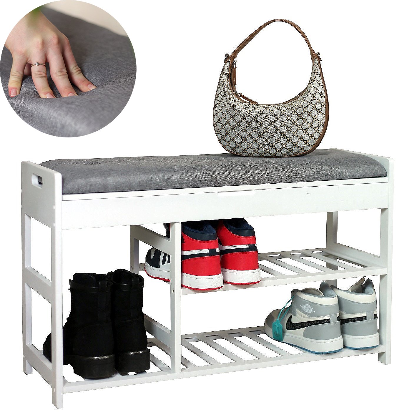 Froppi Bamboo Shoe Storage Bench 2-Tier Wooden Shoe Shelf and Rack with Seat and Storage Box