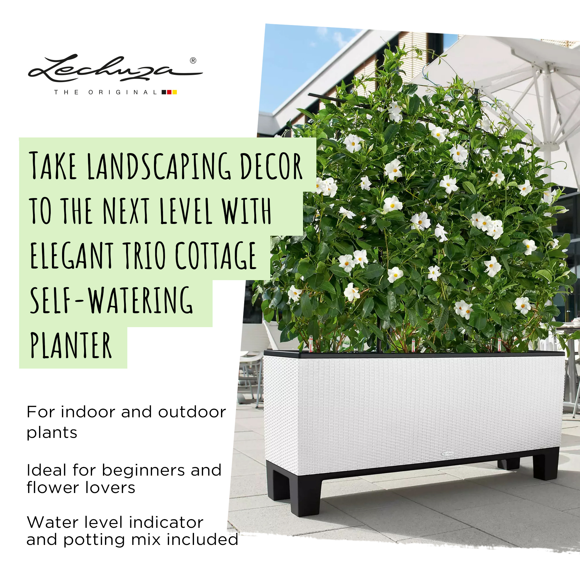 LECHUZA TRIO Cottage Trough Poly Resin Self-watering Planter