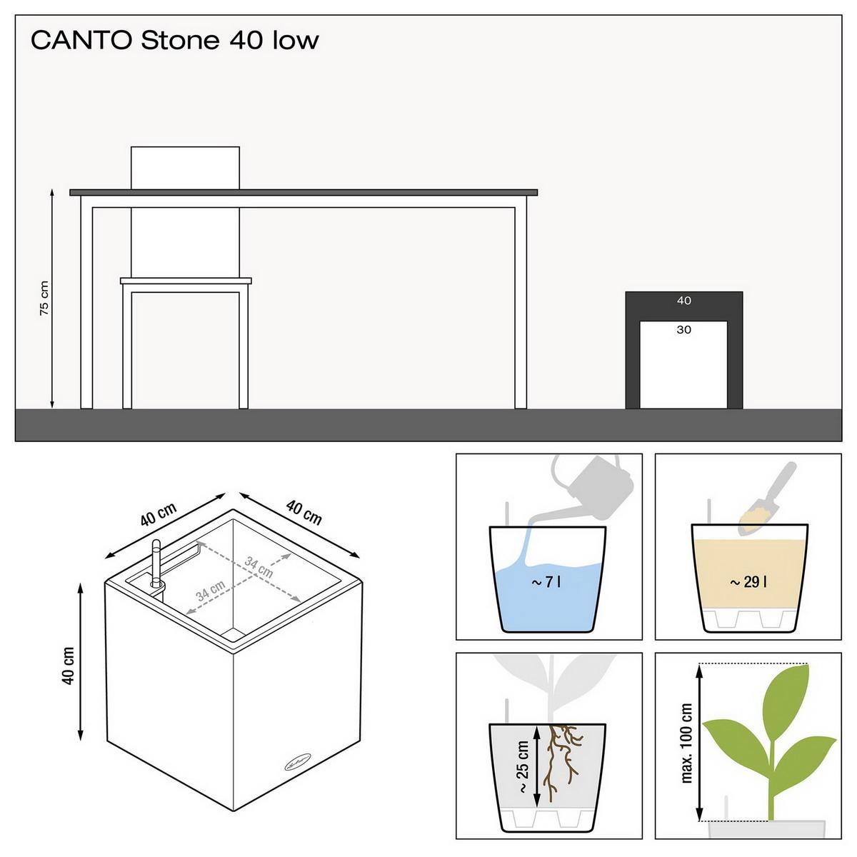 LECHUZA CANTO Stone Low Square Poly Resin Self-watering Planter