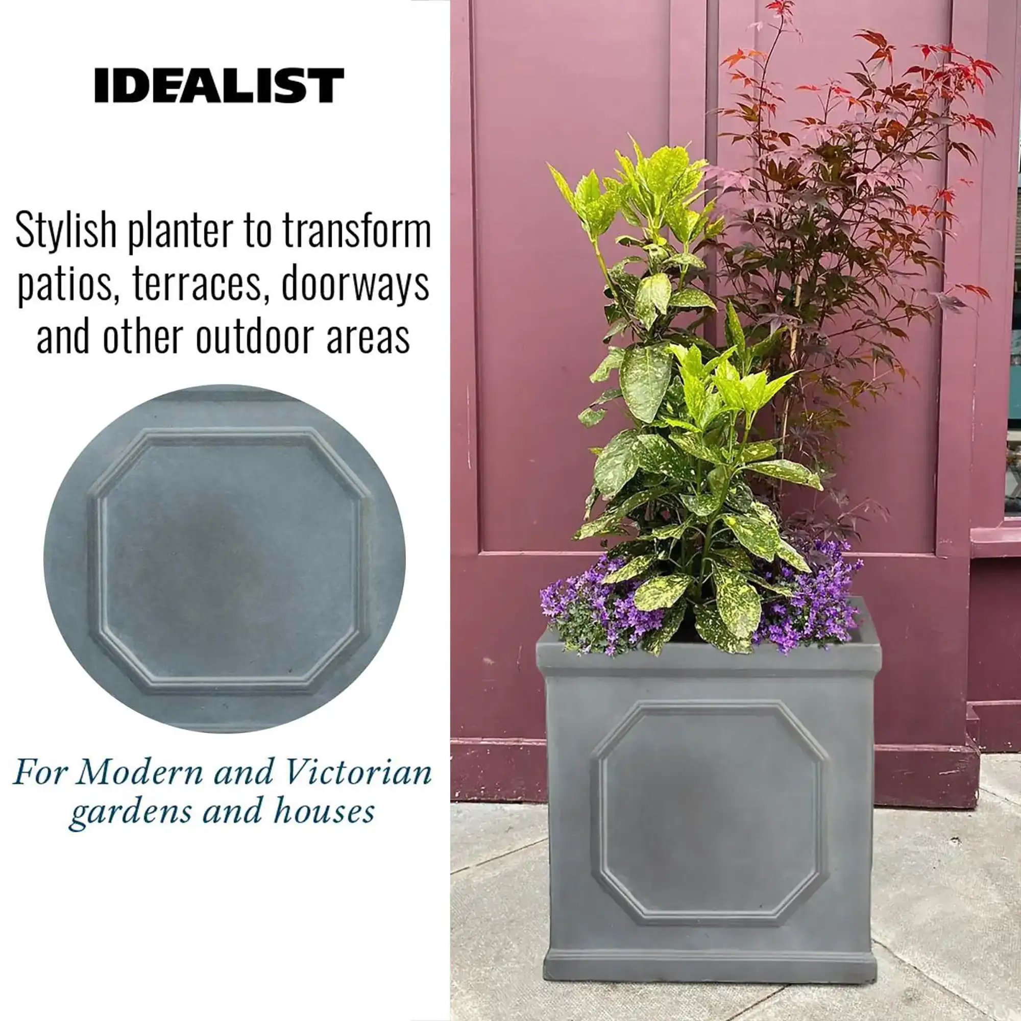 IDEALIST Lite Faux Lead Chelsea Box Square Light Concrete Planter