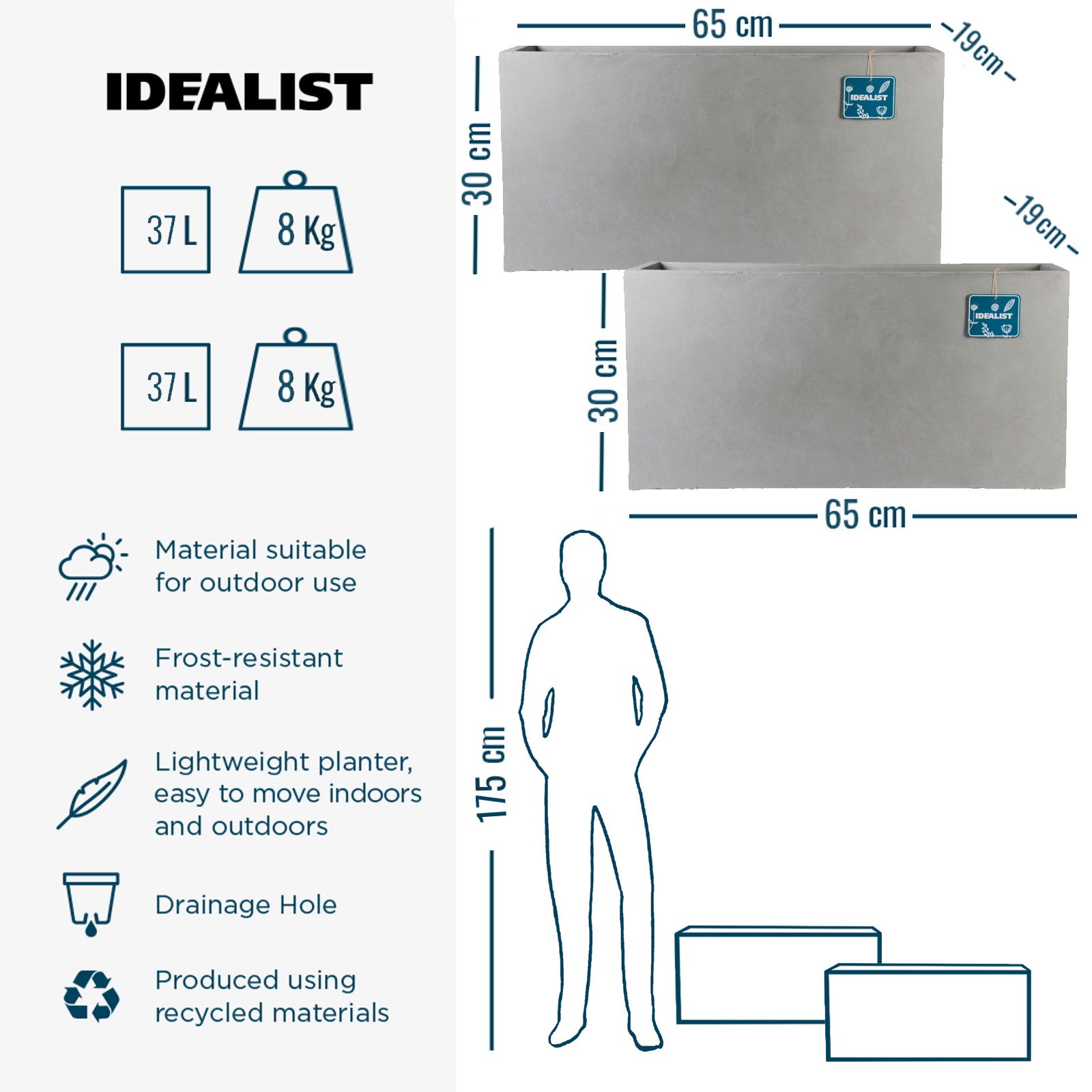 IDEALIST Lite Contemporary Light Concrete High Trough Planter Set