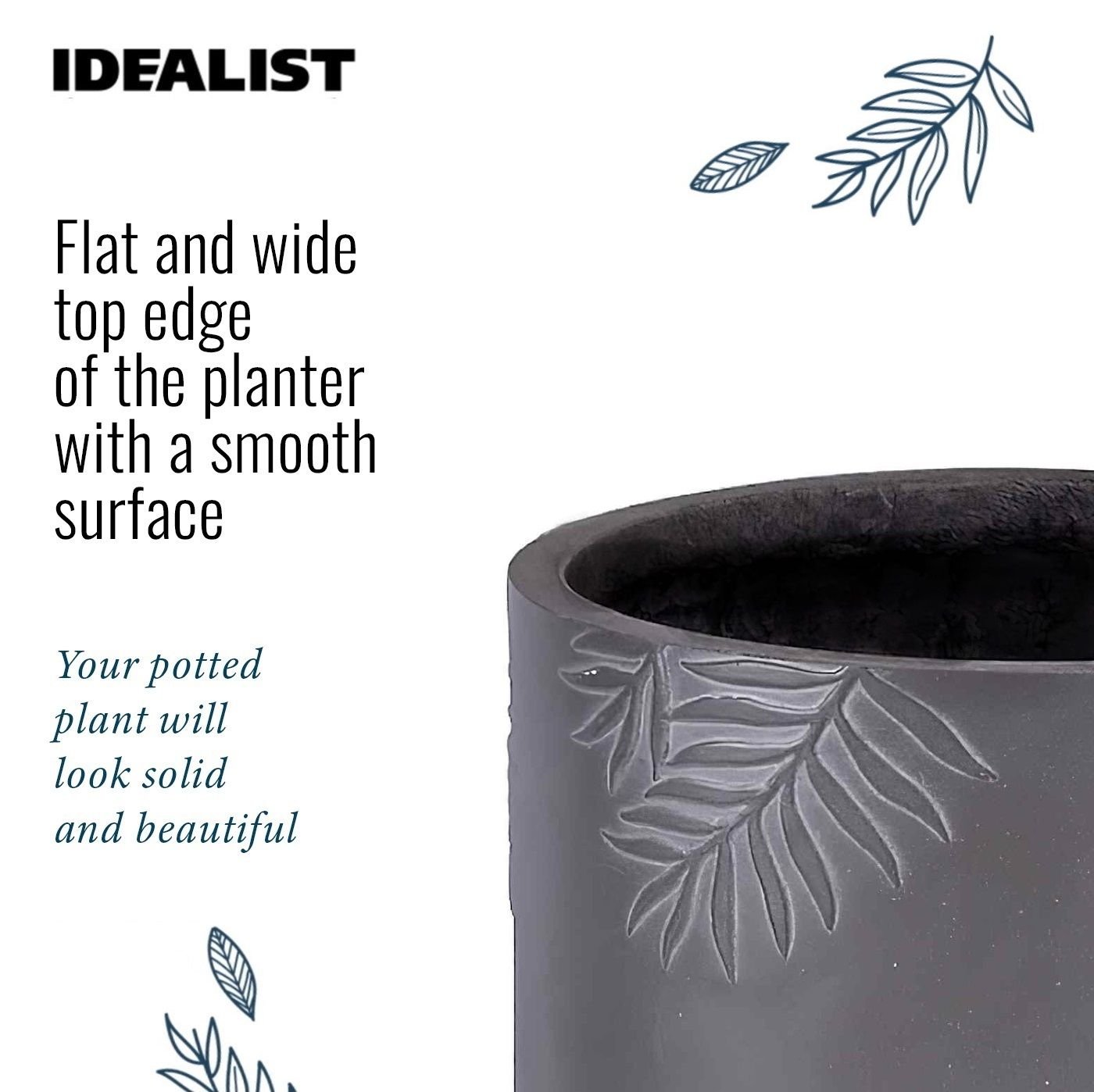 IDEALIST Lite Leaf Embossed Table Indoor Cylinder Round Plant Pot