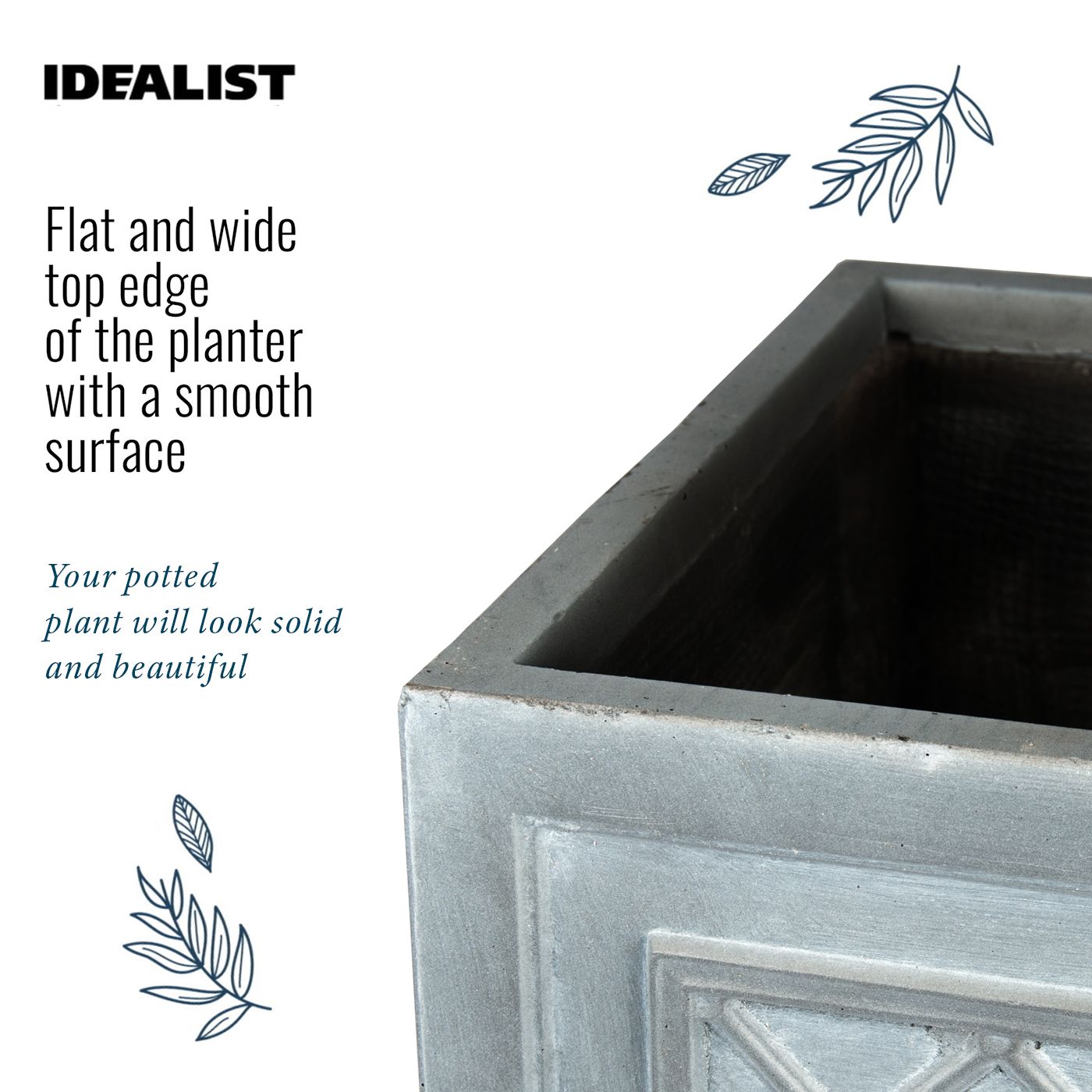IDEALIST Lite Faux Lead Chelsea Box Square Light Concrete Planter