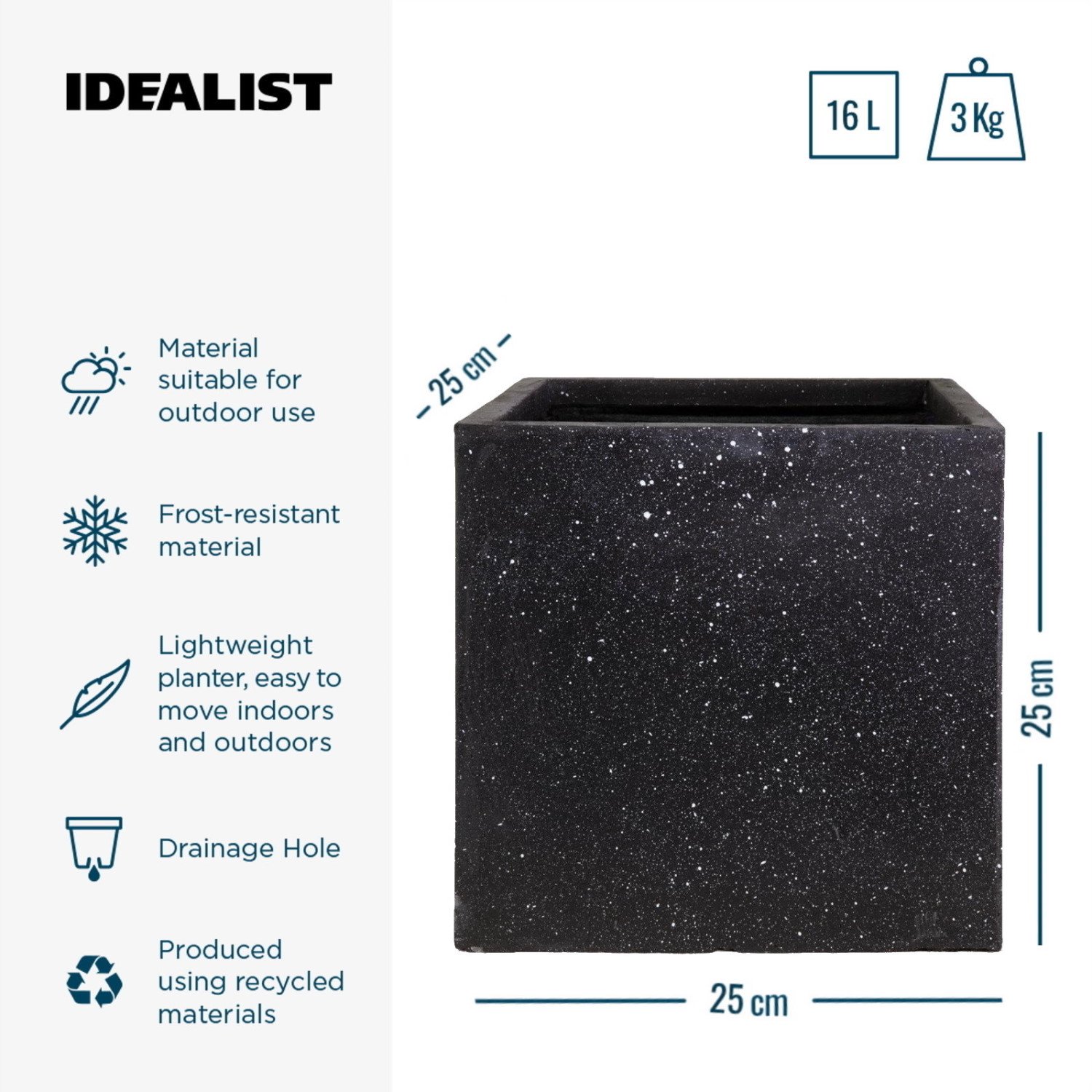 IDEALIST Lite Square Box Contemporary Marble Light Concrete Planter