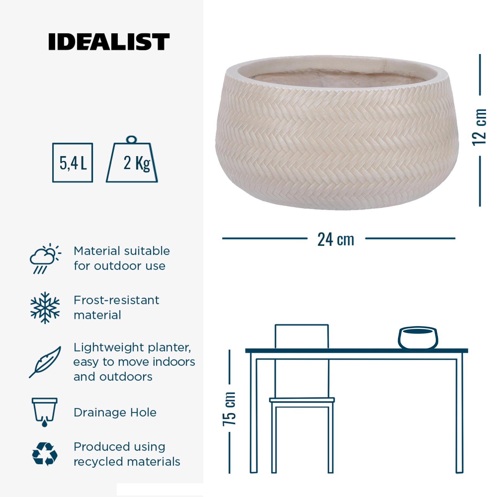 IDEALIST Lite Plaited Style Bowl Outdoor Planter