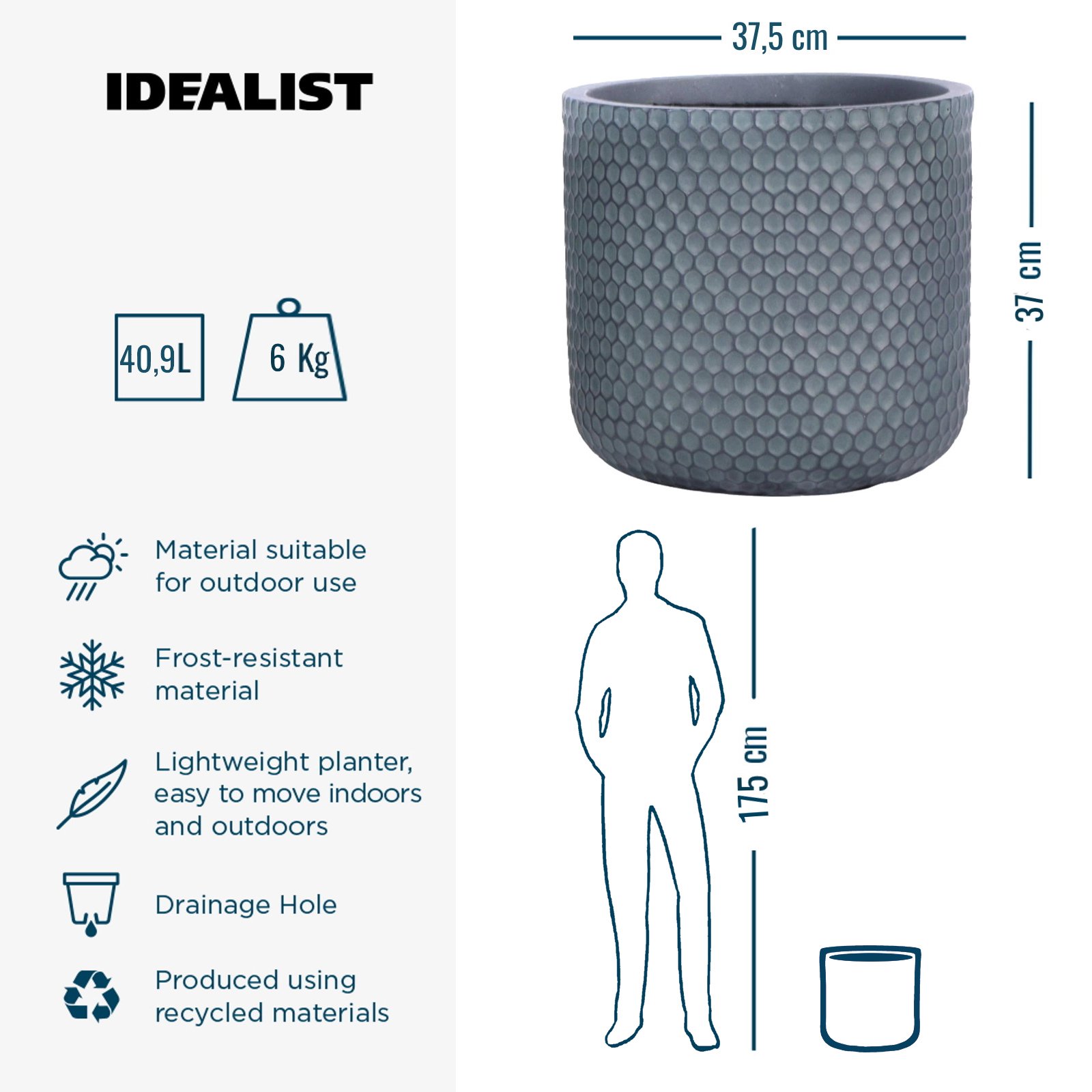 IDEALIST Lite Honeycomb Style Cylinder Round Outdoor Planter