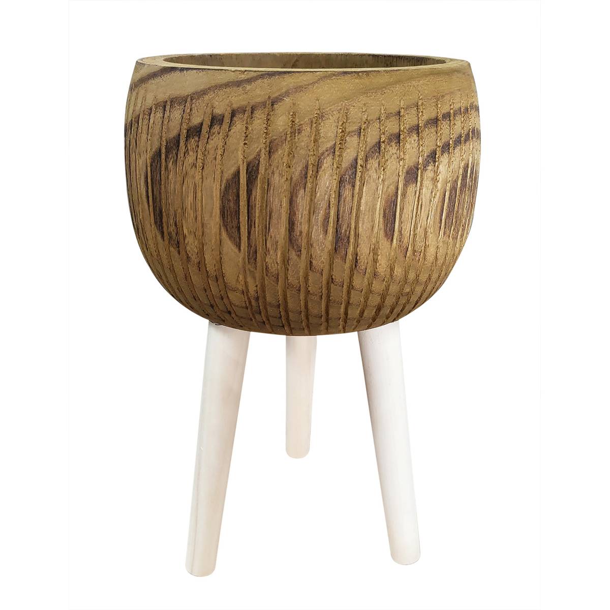 HORTICO RIBBED Wooden House Planter with Legs, Tall Indoor Plant Pot Stand with Waterproof Liner