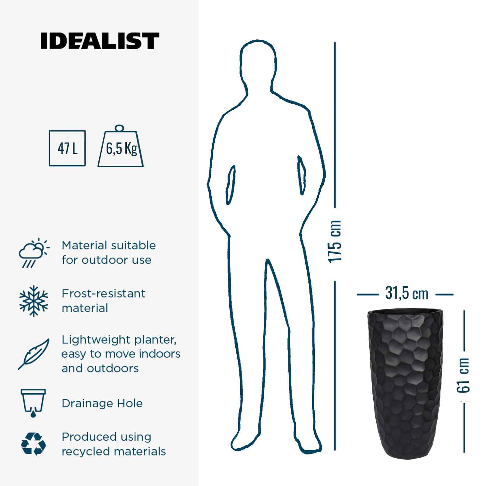 IDEALIST Lite Mosaic Style Tall Round Vase Planter Outdoor Plant Pot
