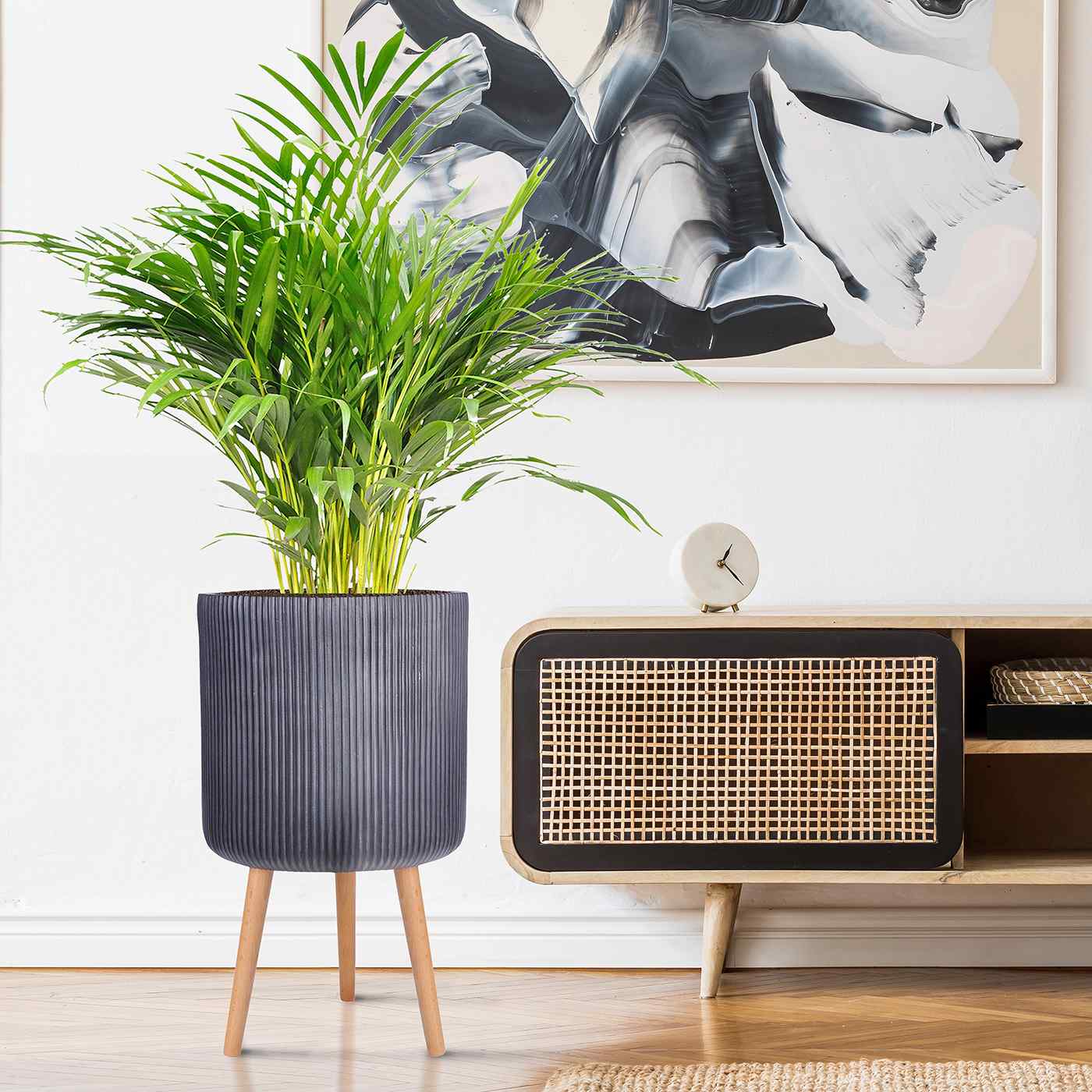 IDEALIST Lite Ribbed Cylinder Planter on Legs, Round Pot Plant Stand Indoor