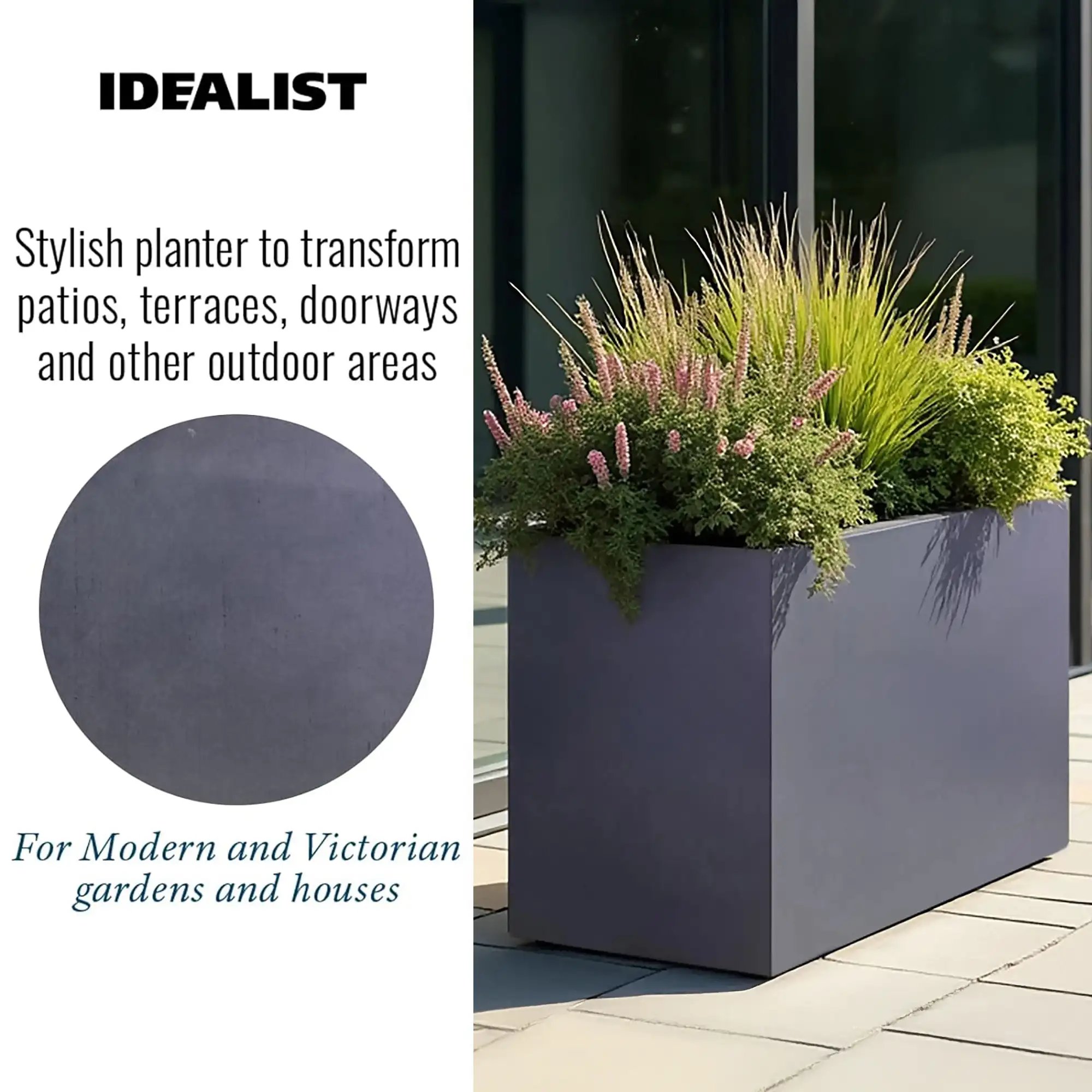 IDEALIST Lite Contemporary Light Concrete Trough Planter