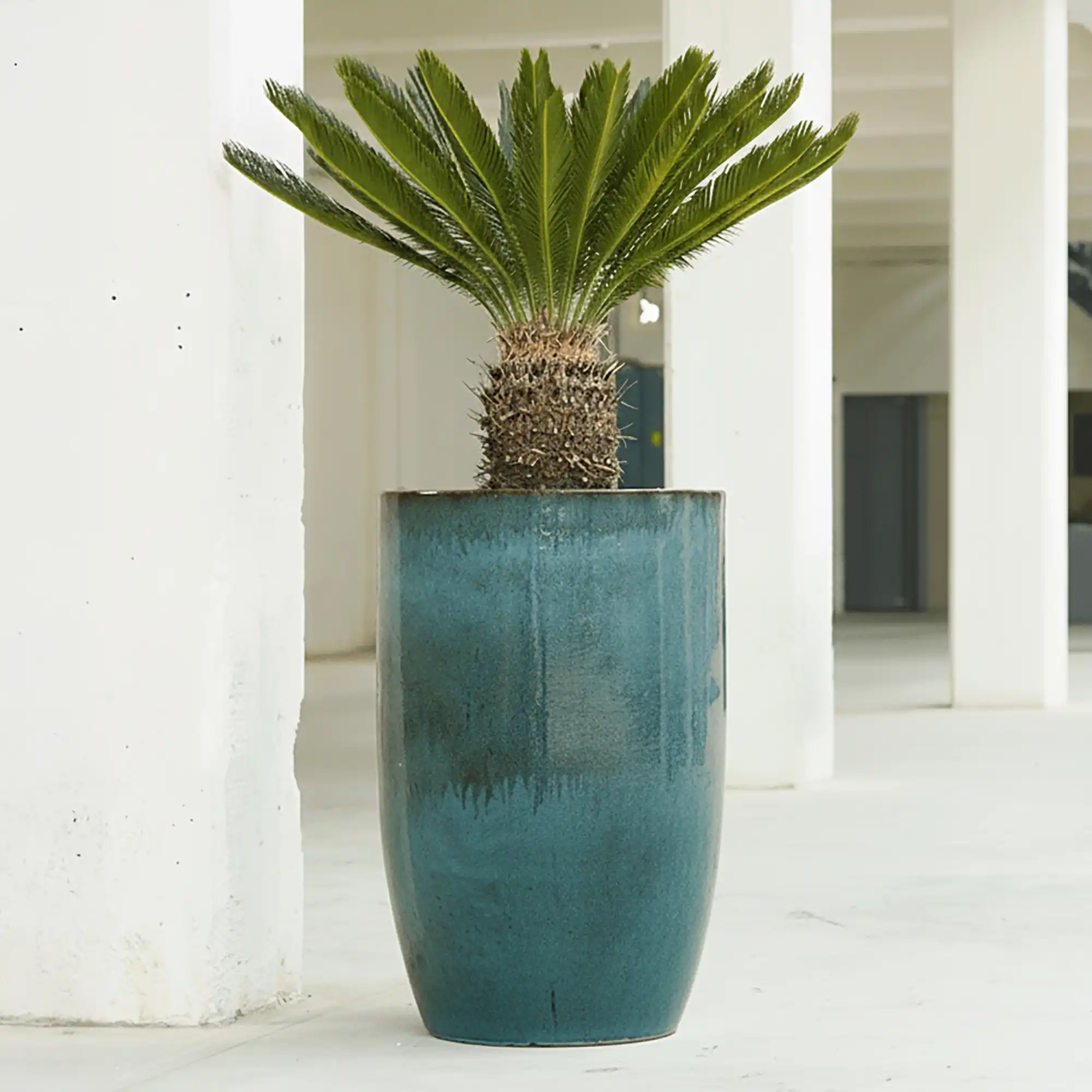 Ceramic Turquoise Round Tall Glossy Blue Planter Pot In/Out