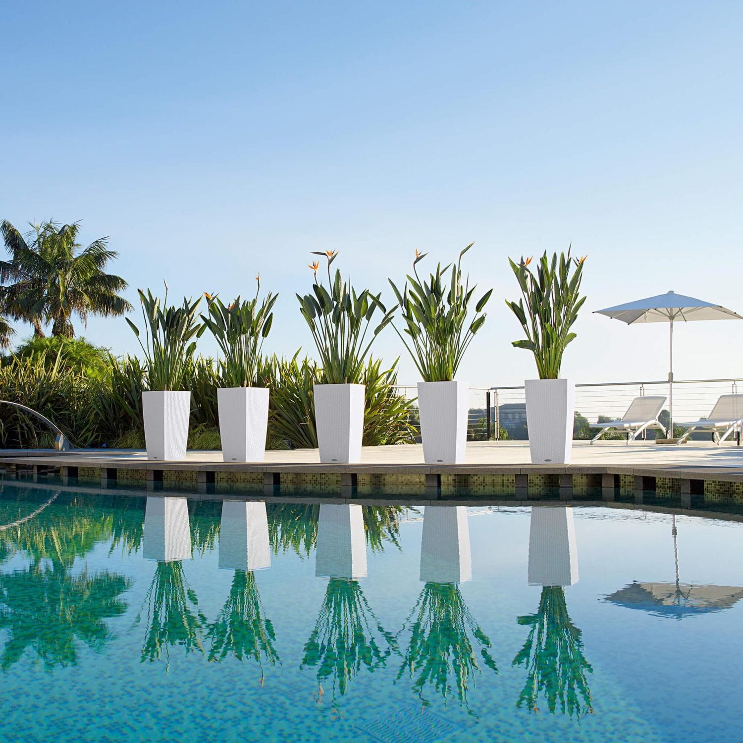 LECHUZA CUBICO Cottage Square Tall Poly Resin Self-watering Planter