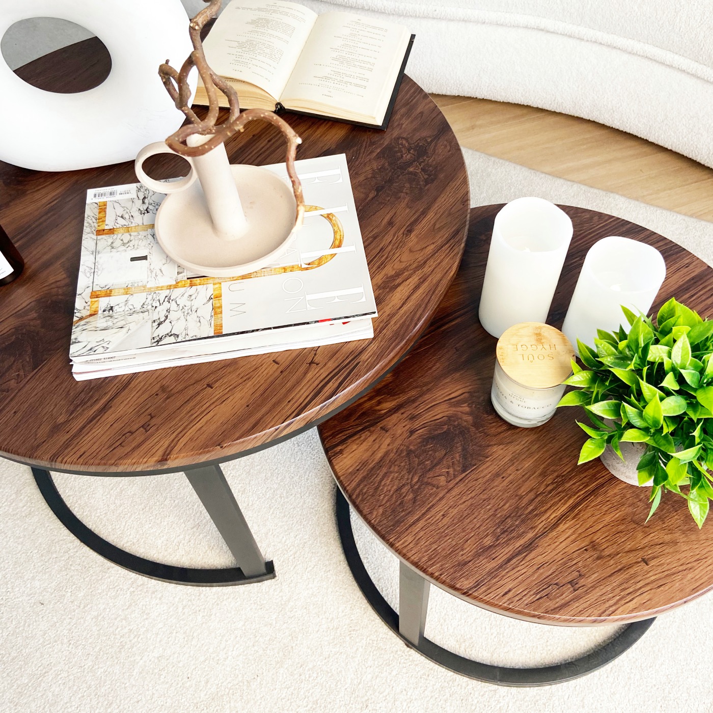 Froppi Round Coffee Tables for Living Room: Set of 2 Nesting Coffee Tables, MDF