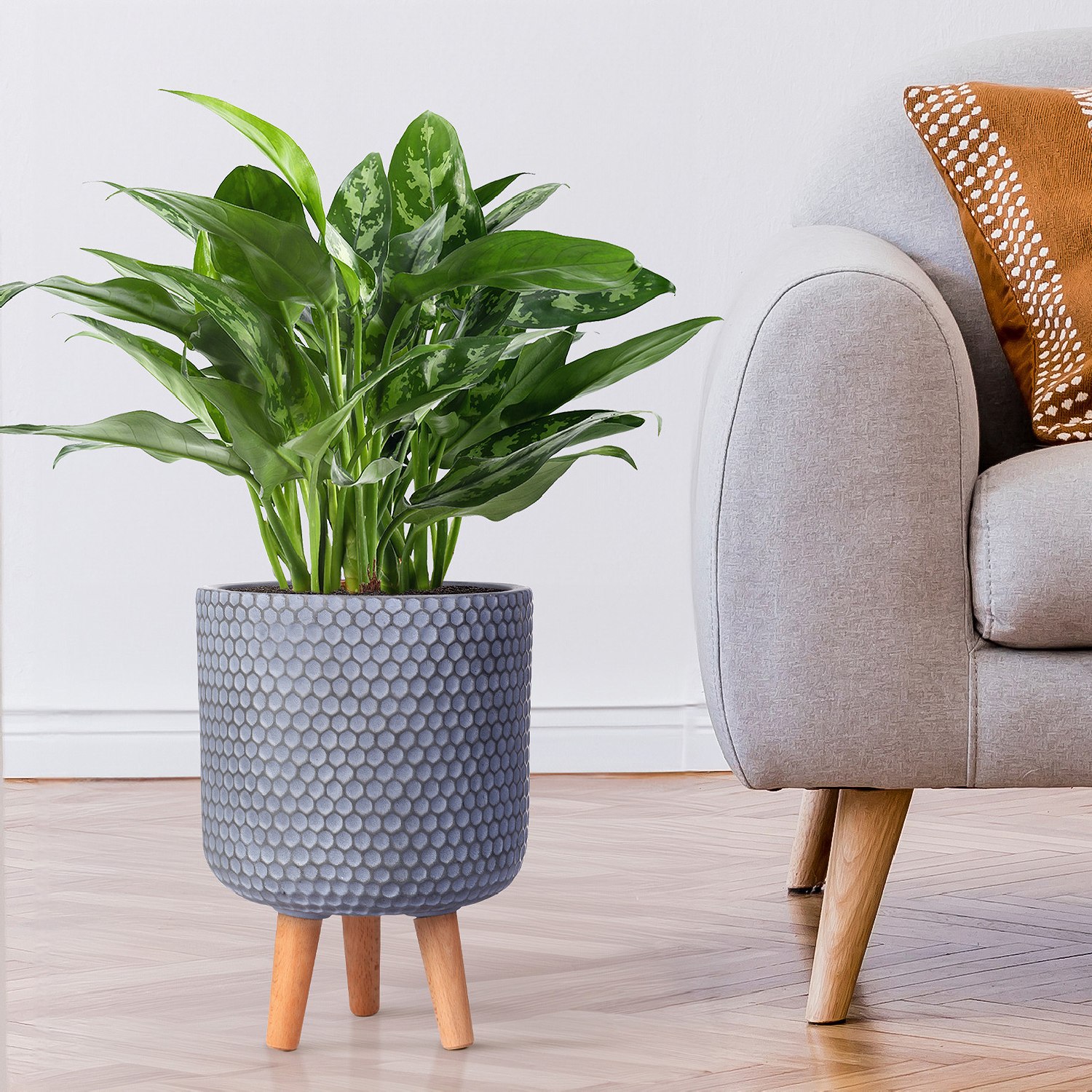 IDEALIST Lite Honeycomb Style Cylinder Planter on Legs, Round Pot Plant Stand Indoor