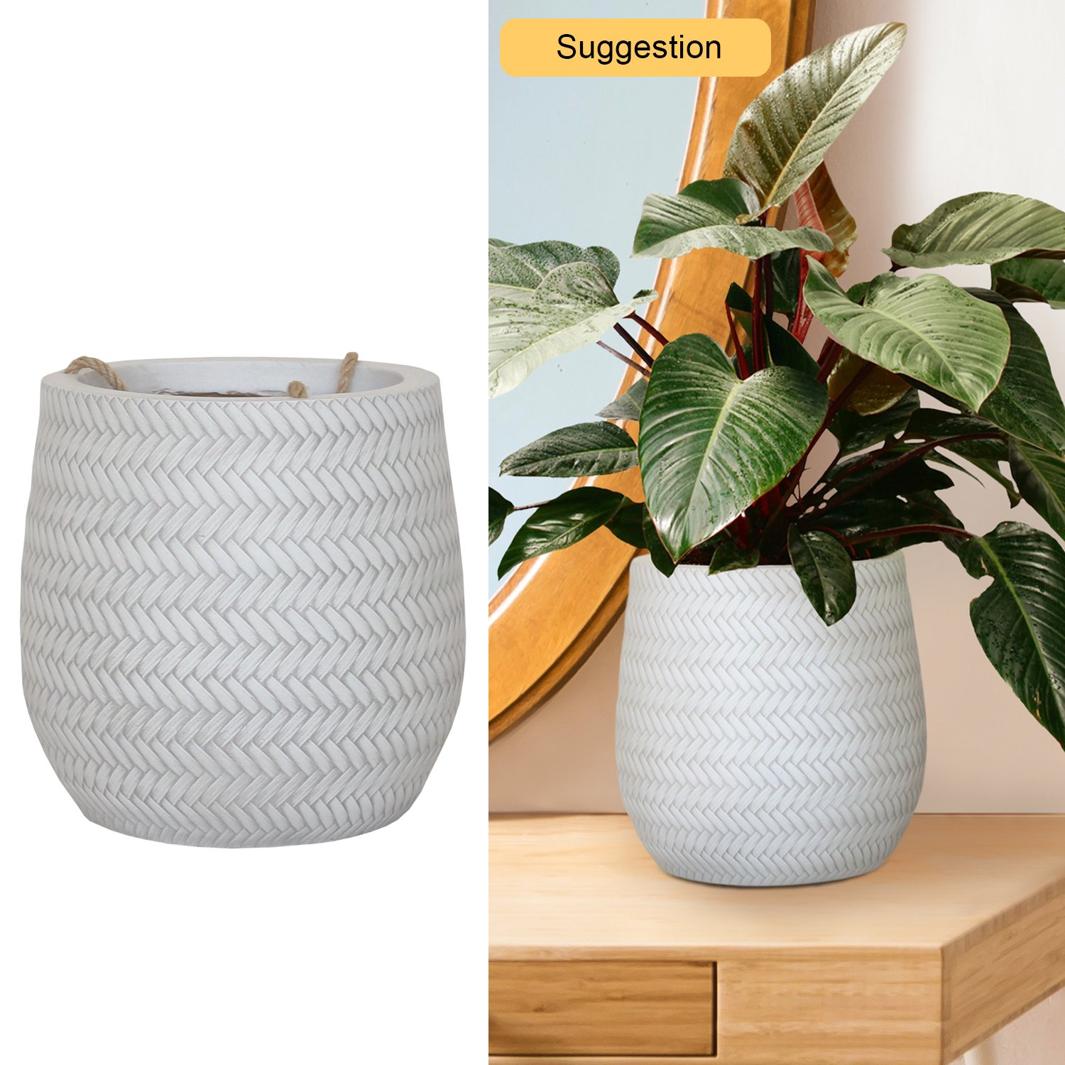 IDEALIST Lite Plaited Style Table and Hanging Plant Pot Dual Use Indoor Egg Planter