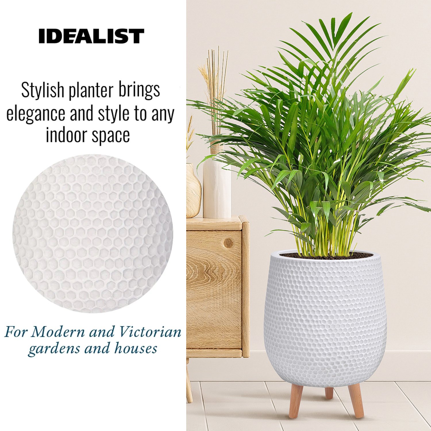 IDEALIST Lite Honeycomb Style Egg Planter on Legs, Round Pot Plant Stand Indoor