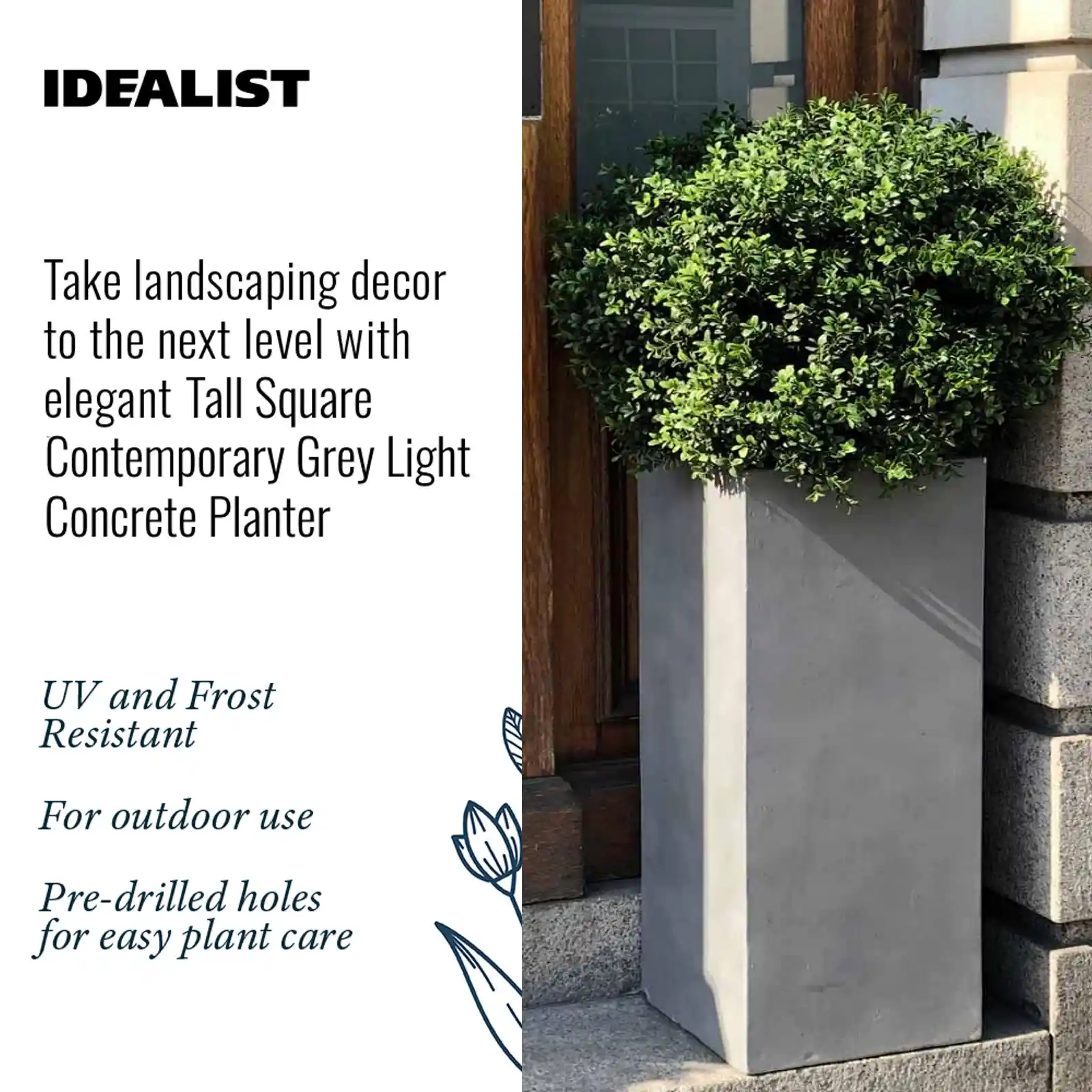 IDEALIST Lite Tall Square Contemporary Light Concrete Planter