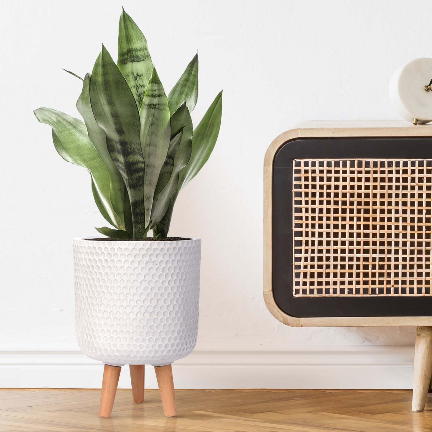 IDEALIST Lite Honeycomb Style Cylinder Planter on Legs, Round Pot Plant Stand Indoor