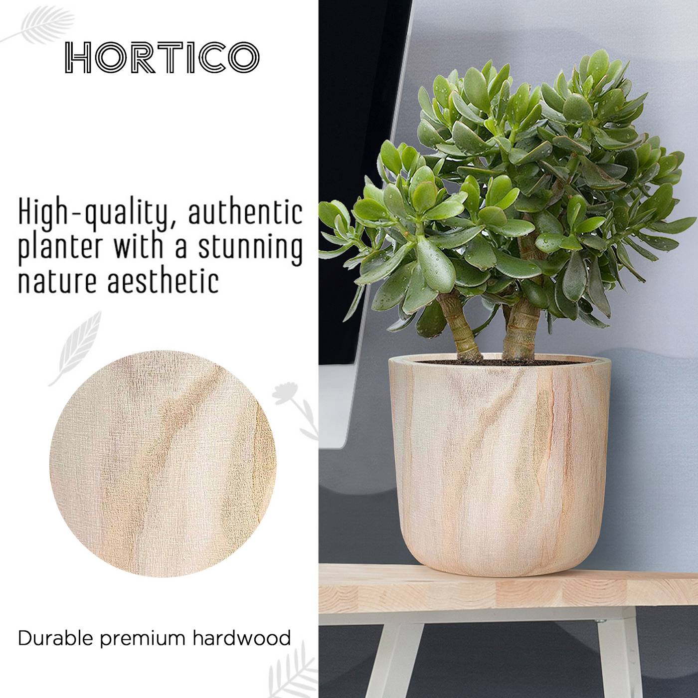 HORTICO CRAFT Wooden House Planter Round Indoor Plant Pot for House Plants with Waterproof Liner