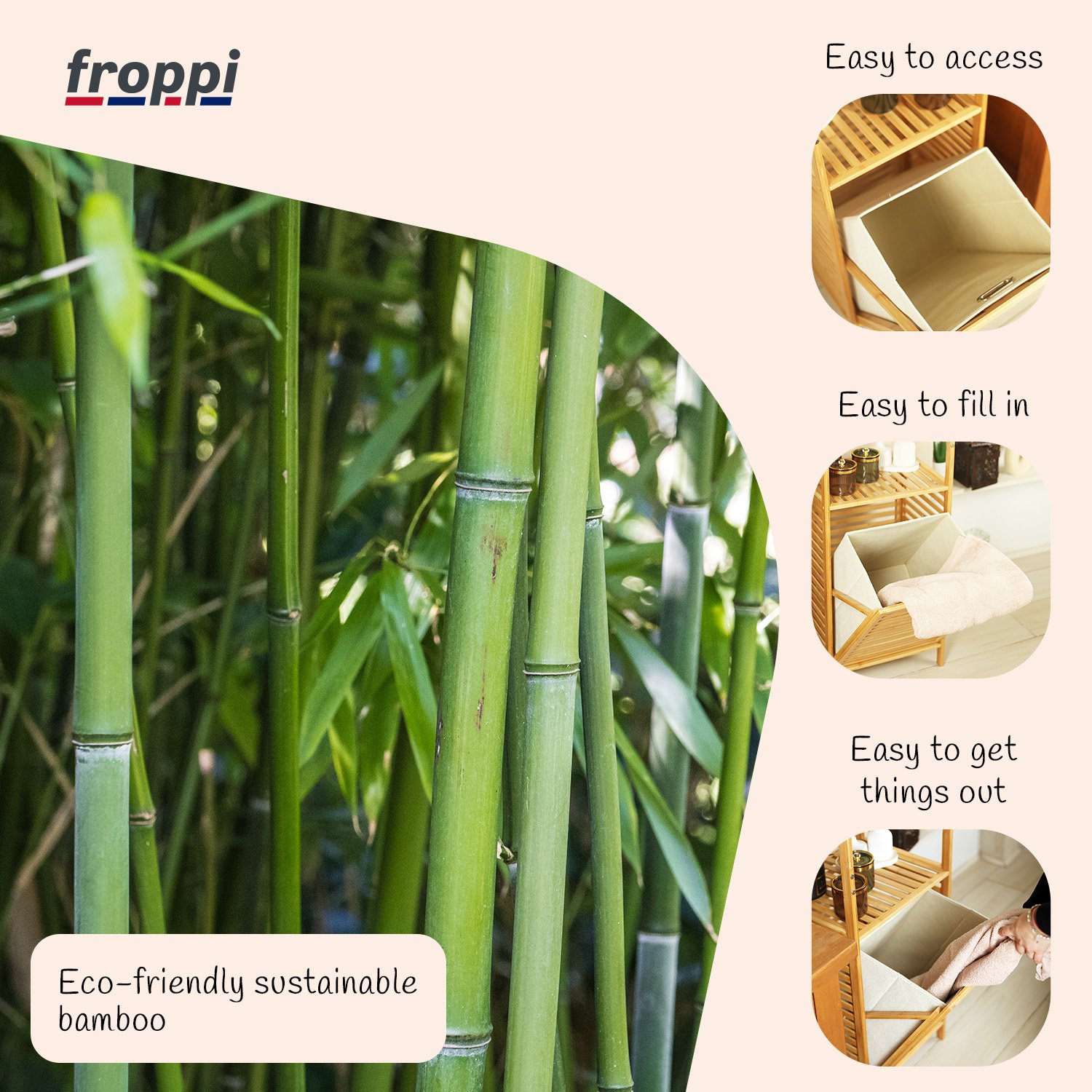 Froppi Wooden Washing Hamper Laundry Basket for Bathrooms