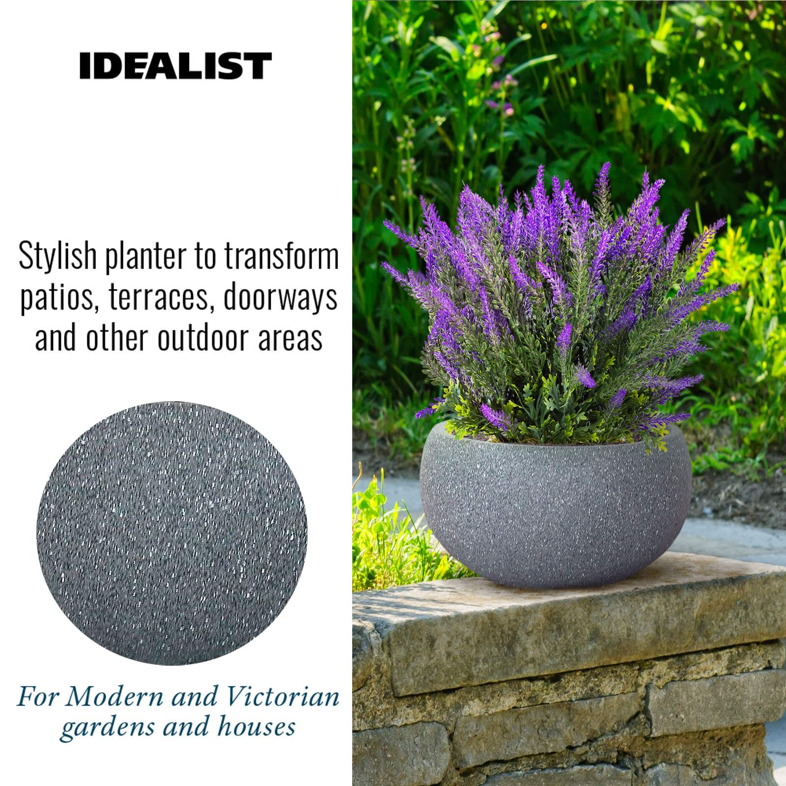 IDEALIST Lite Textured Concrete Effect Bowl Outdoor Planter