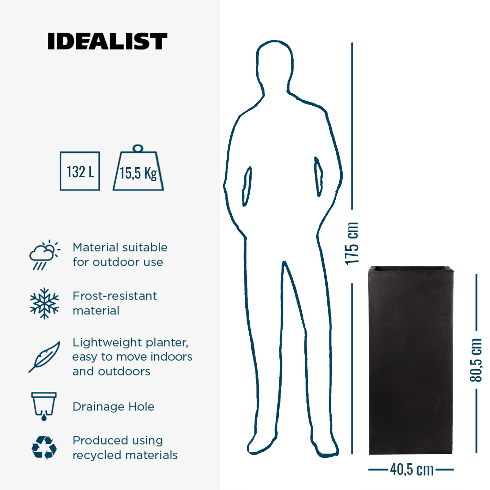 IDEALIST Lite Tall Square Contemporary Light Concrete Planter