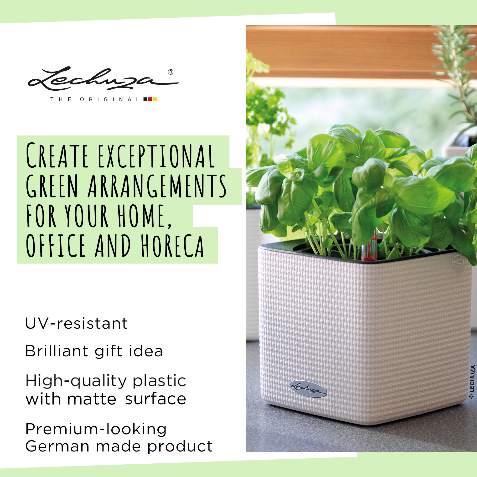 LECHUZA CUBE Color Square Poly Resin Indoor Self-watering Planter
