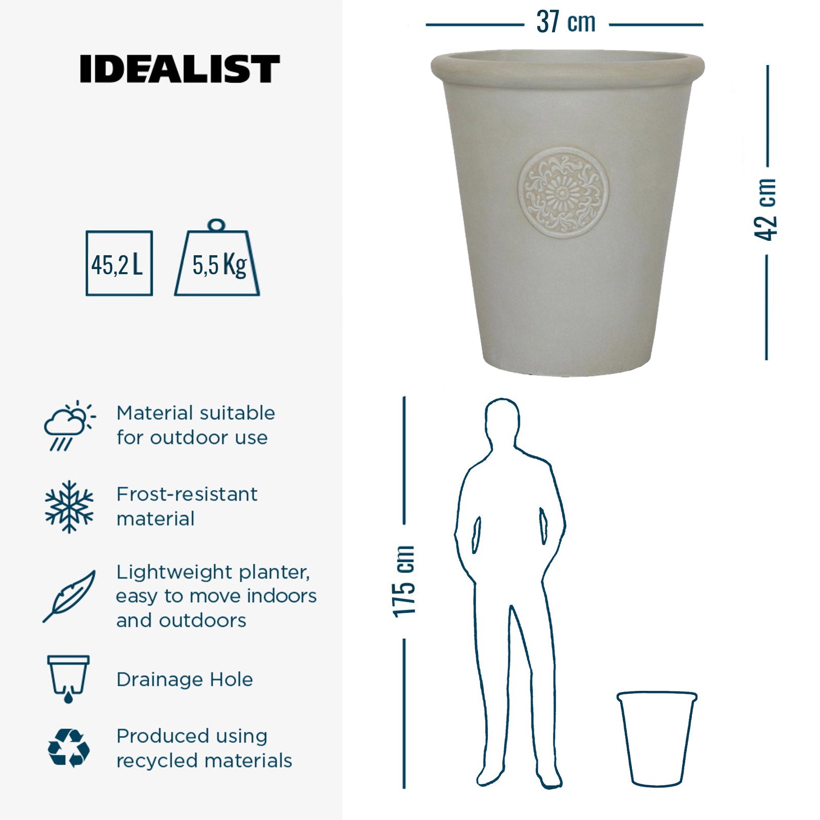 IDEALIST Lite Rustic Style Rolled Rim Vase Outdoor Planter