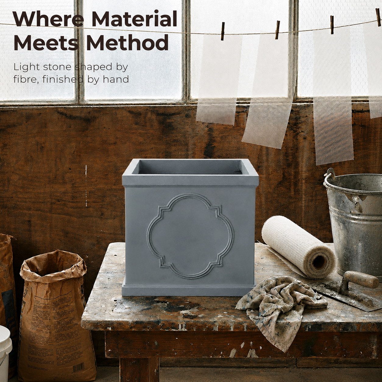IDEALIST Windsor Light Stone Square Garden Planter