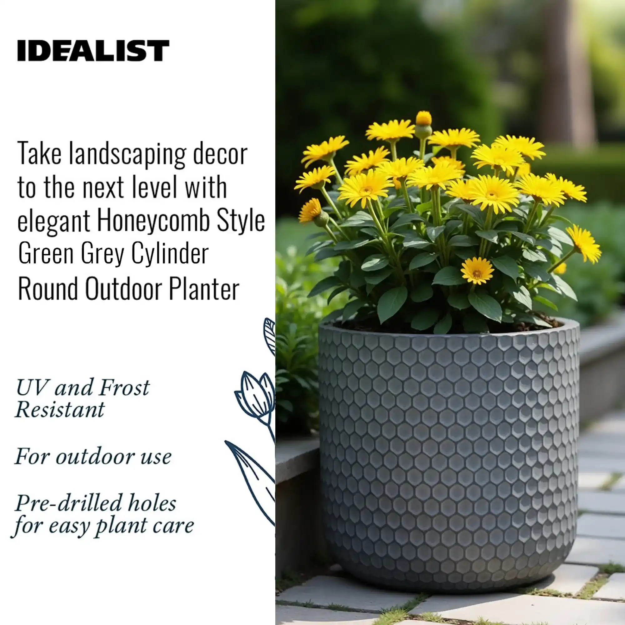 IDEALIST Lite Honeycomb Style Cylinder Round Outdoor Planter