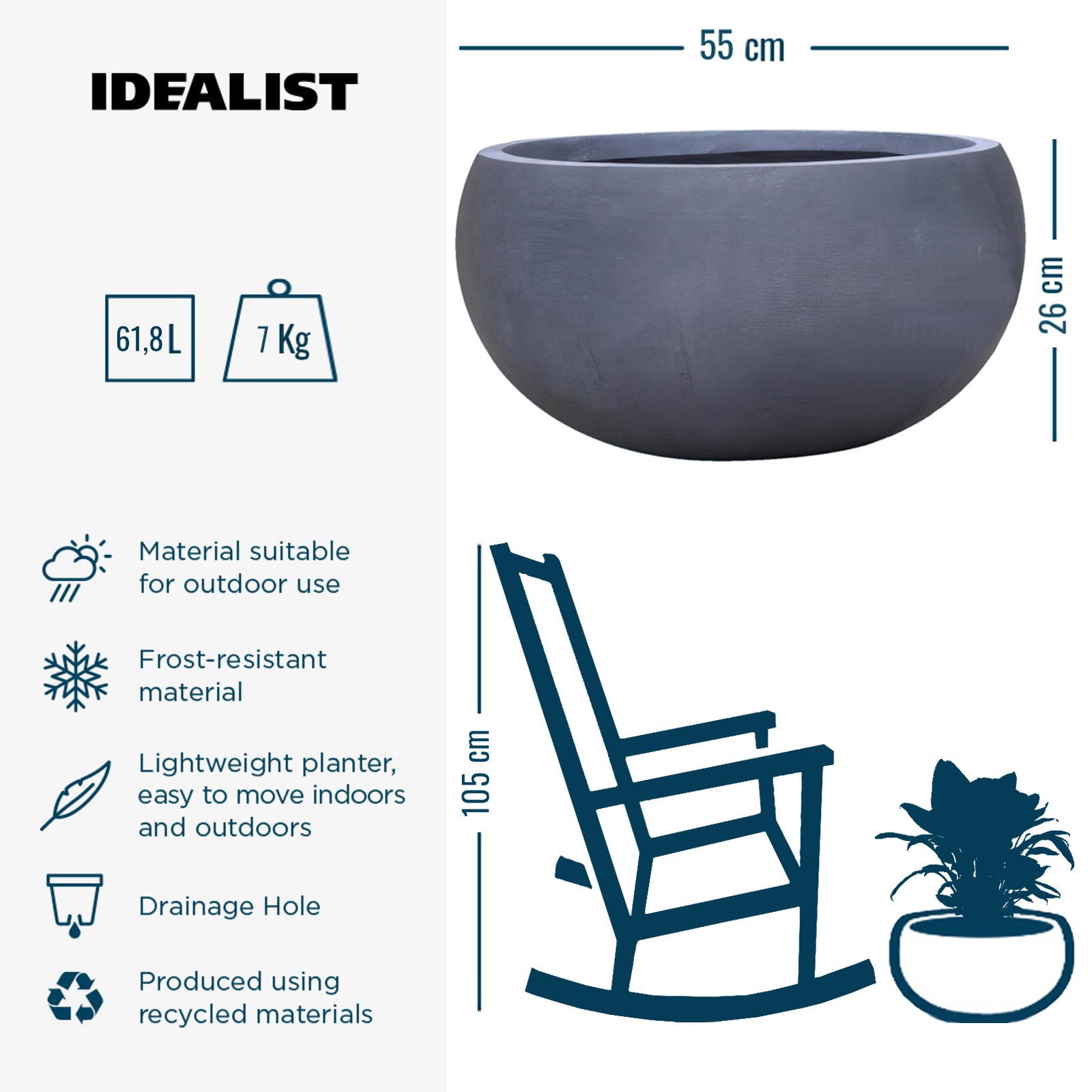IDEALIST Lite Classic Smooth Bowl Outdoor Planter