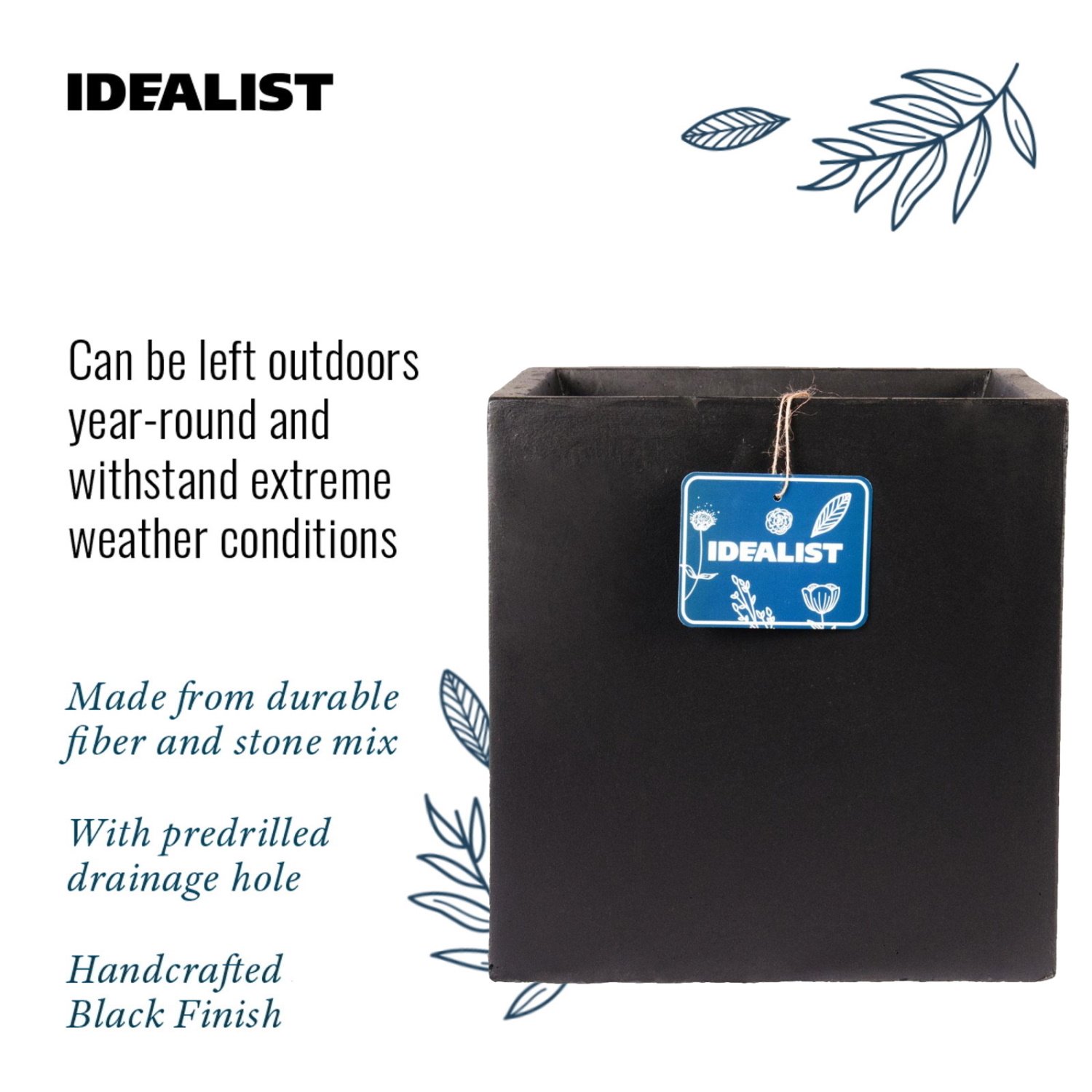 IDEALIST Lite Square Box Contemporary Light Concrete Planter Set